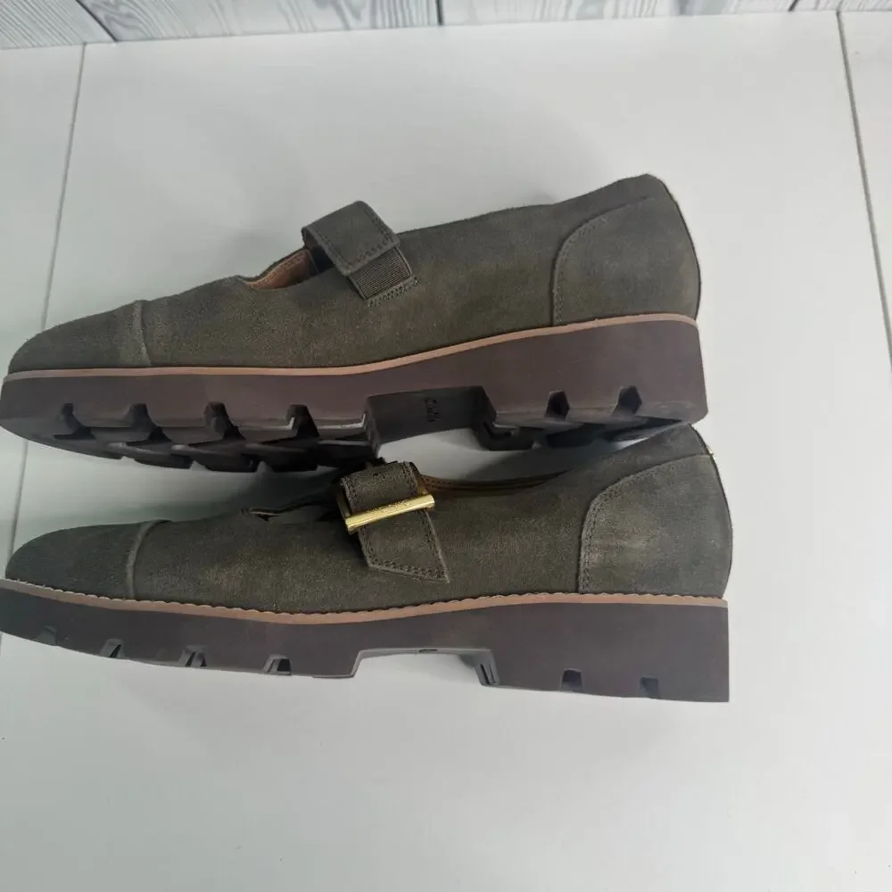 Vionic Carmen Mary Jane Shoes Women 9 Green Suede Comfort Lug Sole Casual